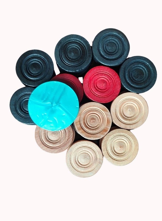 DESCTIDY مجموعة قطع لعبة كاروم من ديسكتيدي، 24 قطعة خشبية، 20 قطعة كريستالية، قطعتان للضرب، ملحقات ألعاب لوحية - Image 3